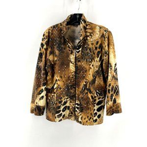 Toni Morgan Women's Full Zip Animal Print High Neck Sweatshirt Jacket Size M